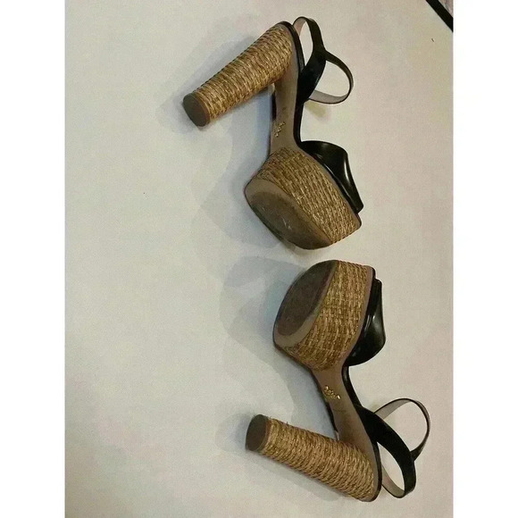 Prada Platform Sandals Wicker Black Patent Leather High Heels Pumps EU 40 US 10 - Picture 10 of 16
